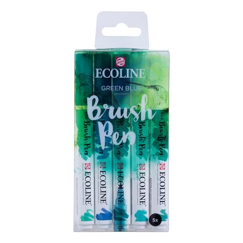 Ecoline Brush Pen Set de 5 Rotuladores de Acuarela Líquida - Tonos Azul Verdoso | Rotuladores Mezclables para Rotulación a Mano, Dibujo y Manualidades