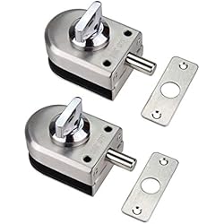 NUZAMAS - Juego de 2 cerraduras de puerta de vidrio de acero inoxidable 304, cerradura de piso, cerradura de tierra para baño, inodoro, tienda, puertas de vidrio sin marco, media redonda