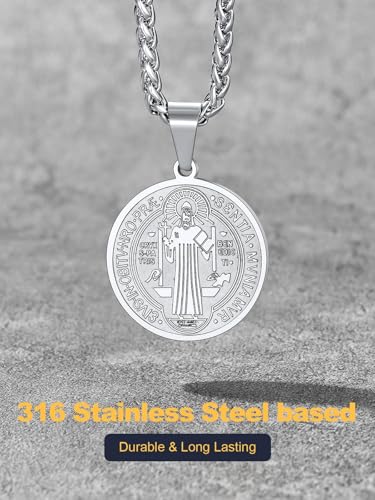 Image of U7 Saint Michael Necklace for Men,Stainless Steel /18K Gold Plated St Michael Archangel /Saint Benedict /Saint Christopher Pendant Amulet Necklace for Men Women