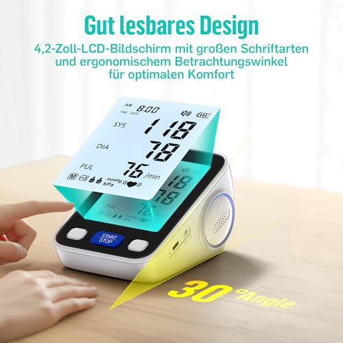 RunStar Blutdruckmessgerät oberarm mit breiter Manschette (22 cm - 42 cm) für den Heimgebrauch, automatische digitale Blutdruckmessgerät mit Aufbewahrungstasche, 2 x 99 Lesespeicher