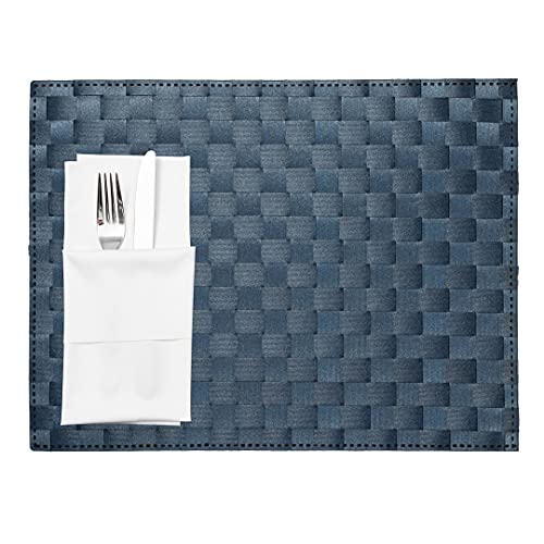 Restaurantware Rectangle Navy Blue Woven Placemat, 16 x 12 in, 6 Pack