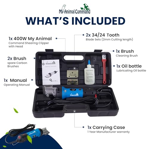 Image of My Animal Command Professional Horse Clippers Kit Heavy Duty 110V 400W | 6 Speeds, comes with 2 Blades, Thick Coats, Ponies, Equine, Pigs, Cattle, Livestock, cool running replaceable blades