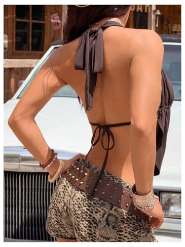 SHENHE Women's Sexy Y2k Going Out Halter Crop Top Open Back Draped Deep V Neck Tank Clubwear2