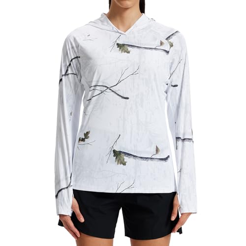 LOOGU Women's UPF 50+ Sun Protection Hoodies Shirts Slim Fit Long Sleeve Lightweight Quick Dry UV Fishing Hking Outdoor Regular Fit XX-Large Ents Snow-white