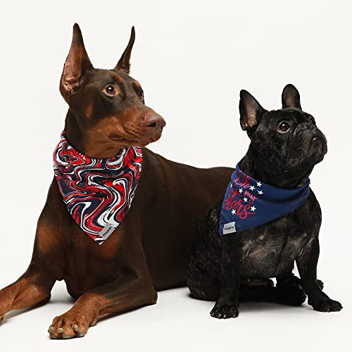 Fitwarm Oh My Stars 2 Pack Reversible Dog Bandana, 4Th Of July Dog Triangle Bibs Scarf For Small Dogs Boy Girl, Cat Kerchief, Red Blue White, Xsmall #TOP6