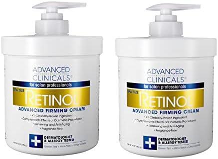 Advanced Clinicals Retinol Cream Face Moisturizer & Body Cream | Crepey Skin Care Treatment | Fragrance Free Retinol Body Lotion Targets Look Of Crepe Skin, Wrinkles, & Sagging Skin, 16 Oz (2-Pack)