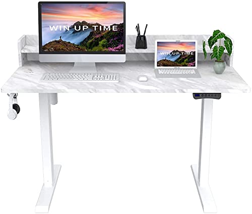 Win Up Time Electric Standing Desk 48 x 24 Inches with Drawers, Computer Desk with Adjustable Shelf, Sit Stand Desk Frame, Adjustable Height Desks 2 Tier for Home Office, Marbling Style