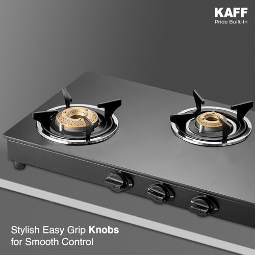 Image of KAFF CTC 77 3B Gas Stove /Cooktop 4 Burners with Auto Electric Ignition 77 CM, High Efficiency Brass Burners, Black Tempered Glass, Enamelled Pan Support (Black)