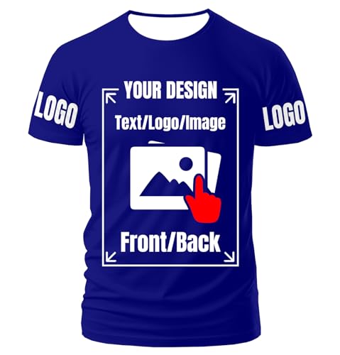 Generic Custom T Shirts for Men Women Custom Tshirts Personalized T Shirts Unisex Design Your Own Customized Shirts Tee Customized Gifts Add Image Text Logo Fromt/Back Print X-Small Navy Blue