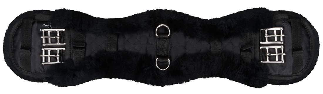 Equinate Sattelgurt Luke mit echtem Lammfell - anatomischer Kurzgurt Dressurgurt 50 60 70 80cm Natur Braun Schwarz