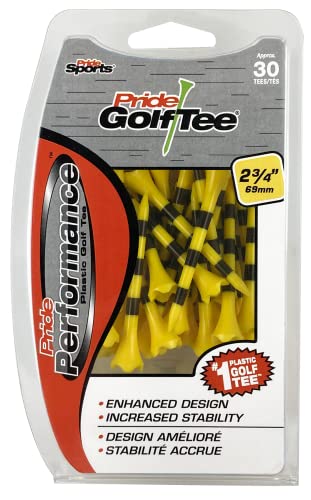 Pride Golf Tee Spikes 30 Count Tees, Yellow, 2.75 US