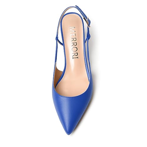 MERRORI Womens Matte Pointed Toe Slingback Buckle Casual Office Kitten Low Heel Pumps Shoes 2 Inch3