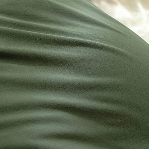 Image of BESTOUCH Cotton Solid Duvet Cover Set Linen Feel Olive Green King | 100% Washed Cotton, Soft Wrinkle Texture, Hidden Zipper, 8 Ties, Breathable Lightweight Durable Comfy, 3 Pcs No Insert
