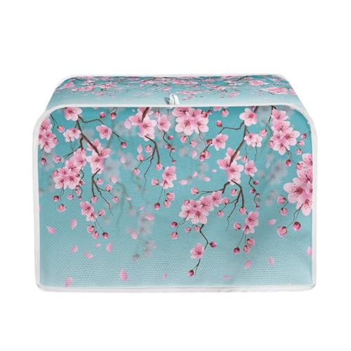 Image of Talayituse Cherry Blossom Print Toaster Dust Cover 4 Slice, Christmas Decoration Bread Maker Cover Toaster Covers Washable Stain Resistant Kitchen Small Appliance Cover, Blue