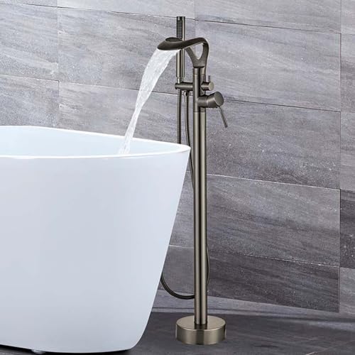 Robinet a Poser avec Douchette pour Baignoire Robinet Cascade Salle Bain Monotrou Mitigeur Baignoire Ilot Sur Pied,gris