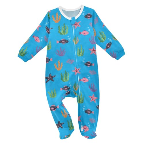 Emelivor Underwater Fish Starfish Blue Baby Newborn One-Piece Pajamas Cotton Sleepwear Outfits for Boy Girl Kids