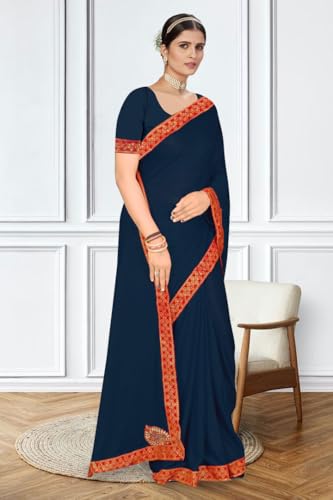 Image of V4M, Women's Fancy Chiffon Dyed Saree With Unstitched Blouse Piece Fancy Look.
