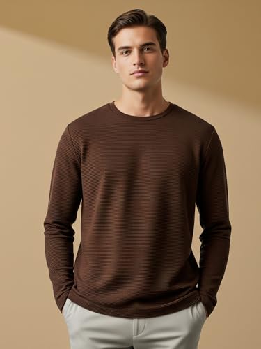 Image of Nobero Ottoman Texture Full Sleeve T-Shirt for Men | 240 GSM Regular fit Tshirt for Men | Casual Wear