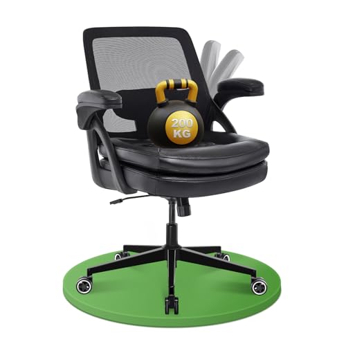 BERYTH Silla de oficina ergonómica de oficina, 200 kg, respaldo alto, con reposabrazos ajustables, piel sintética, asiento extraancho, giratorio 360°, color negro