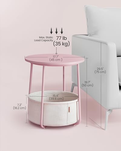 Image of VASAGLE LILEA Collection - Small Round Side End Table, Modern Nightstand with Fabric Basket, for Living Room, Bedroom, Set of 2, Jelly Pink and Cream White ULET225SA01S