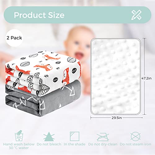Baby Swaddle Blanket Fleece Unisex Swaddle Wrap Soft,Patterned Double Layer With Dotted Backing For Boys And Girls, Large 47 X 30 Inches, Grey Arrow And Fox Set Of 2 #TOP4