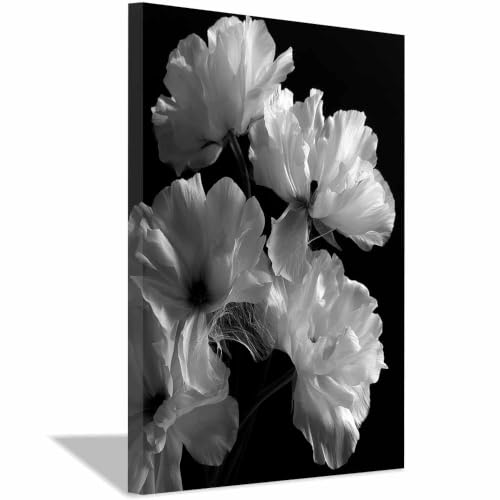 Poster fleurs de pavot noir et blanc tableau toile encadrée pour habiller un bureau
