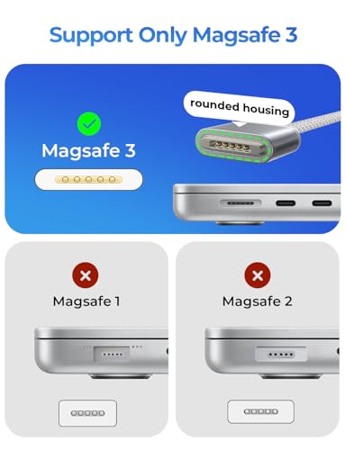 Image of LISEN MacBook Charger USB-C to Magnetic 3 Cable (6.6FT) for M4 /M3 /M2 MacBook Pro Air M5 Charger, 140W Magnetic Safe 3 Cable Computer Laptop Cord for Pro (16 inch /14 inch 2026-2021) Air (15'' /13'' 2026-2022)