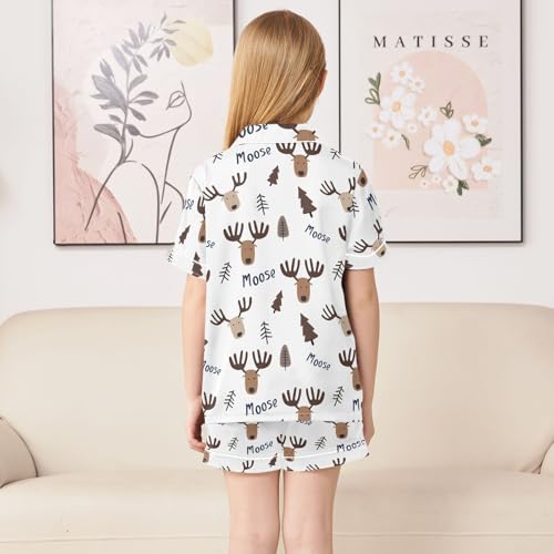 Cute Night Moose Summer Satin Pajama Set, Cute Button-Down Sleepwear Pj Set for Sleep Wears4