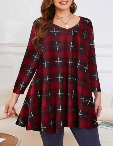 Image of LARACE Tunics 3 /4 Sleeve Plus Size Tops for Women V Neck Loose Fit Flowy Clothing for Leggings