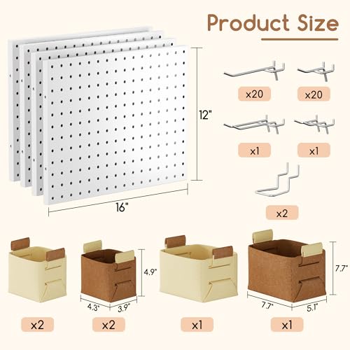 Peg Board, 4 Pack Metal PegBoard Organizer with Accessories, White Pegboard Panels with 50 Pcs Hooks and Baskets, Wall Organizer for office, Craft Room Organization, Garage, Sewing Room - Image 4