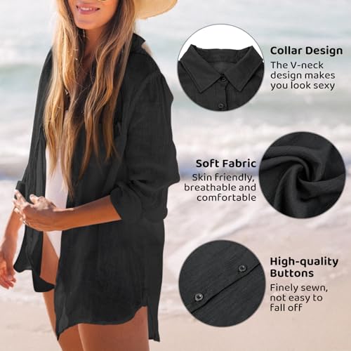 Image of CoCozy Bathing Suit Cover Ups for Women, Long Sleeve Swimwear Button Down Shirt Dress Swimsuit Bikini Beach Cover Up 2026