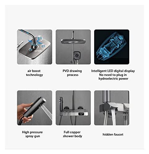 Panneau de douche gris piano en laiton avec mitigeur digital et cascade LWX - 2