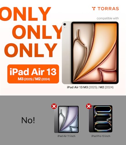 Image of TORRAS Ostand K1 Guardian for iPad Air 13 inch Case M3 2025, M2 2024, Ultra Stable Stand, Multiple Adjustable Viewing Angles, Slim Protective Kickstand iPad Air 13 Case with Pencil Holder, White