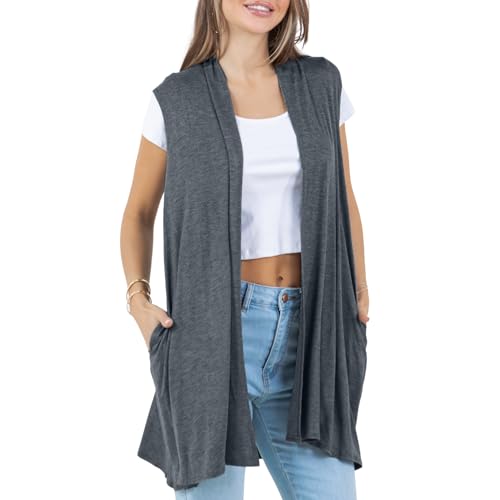 Image of Azules Sleeveless Long Cardigan for Women with Pockets - Lightweight Open Front, Flowy Dressy Layer for Work or Casual Wear