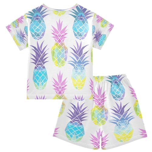 senya Short Sleeve Pajamas Sets Summer Cotton Sleepwear Blue Purple Pineapple2