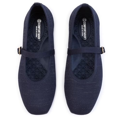 Image of Frank Mully Womens Casual Flat Shoes Square Toe Shoes Knitted Mesh Flat Comfort Work Flat Shoes for Daily Washable