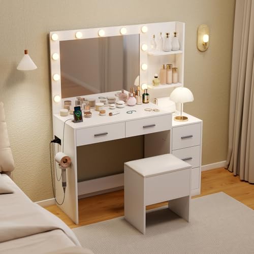 CHARMAID Vanity Stool with Hidden Storage, Cushioned Vanity Bench, Backless Makeup Stool with Soft Seat, Small Storage Footrest for Bedroom, Closet, Entryway, White - Thumbnail 6