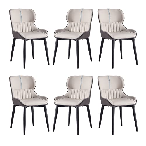 SJIALEN Modern Dining Chairs Set of 6, Carbon Stee Legs Living Room Side Chairs PU Leather Water Proof Kitchen Counter Chairs Kitchen Chair (Color : Grey)