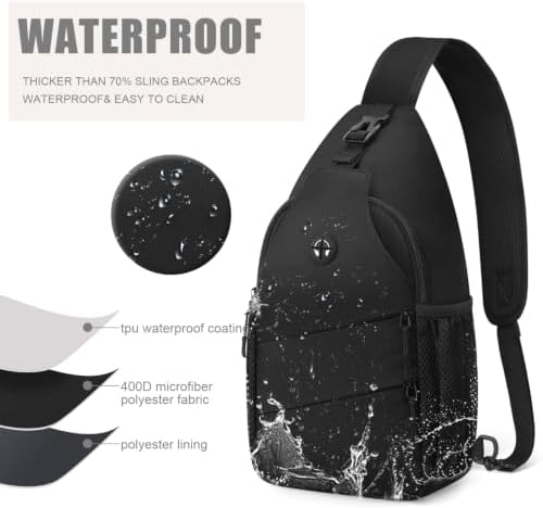 Pritent Crossbody Bags for Women Men Trendy Sling Bag Bakpack Casual Chest Bag with Convertible Shoulder Strap Travel Cross Body Bag for Hiking Traveling Outdoors(Black) — view 3