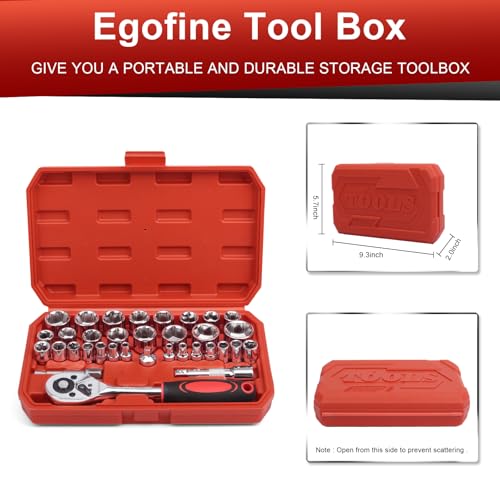 image for Egofine 34 Pieces 3/8 inch Drive Socket Ratchet Wrench Set, with Socke