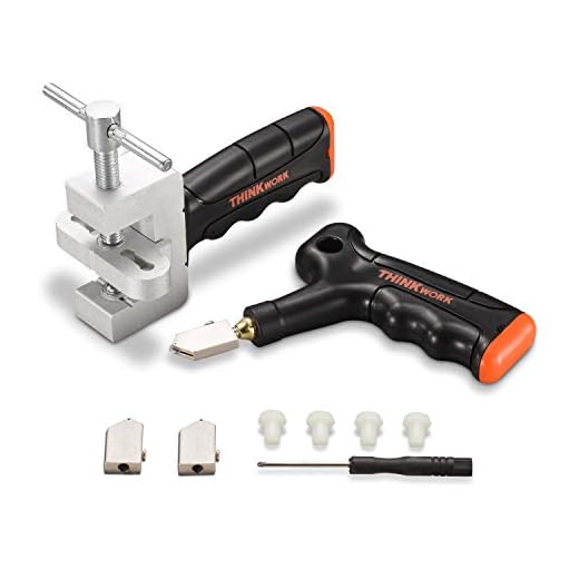 THINKWORK Glass Cutter Tool Kit, Tile Cutter Hand Tool, Easy Glide Glass & Tile Cutter DIY Home Kit(2 Blades & 4 Pads)
