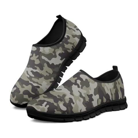 ZERODATE Gray Camouflage Sneakers Casual House Shoes for Men Breathable Lightweight Slip On Classic Anti-Skid Walking Shoes with Soft EVA Sole for Travel US 7.5 Black Sole Cover
