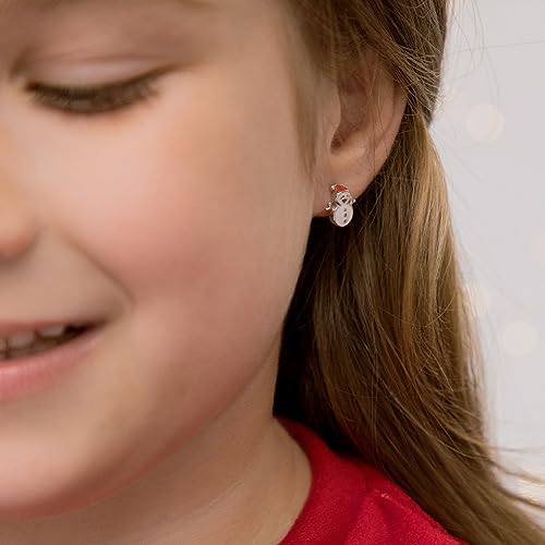 925 Sterling Silver Christmas Enamel Snowman Standard Push Back Earrings For Young Girls & Preteens - Holiday Earrings For Little Girls During Christmas - Small Snowman Earrings For Young Girls3