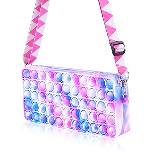 Pop Pencil Case it Pops Purse Handbag, Girl Popit Crossbody Popet Popitsfidgets Shoulder Bag, Push Popper Bubble Popping Sensory Anxiety Stress Relief Fidget Toy Valentines Day Gift Kids Women Tie Dye