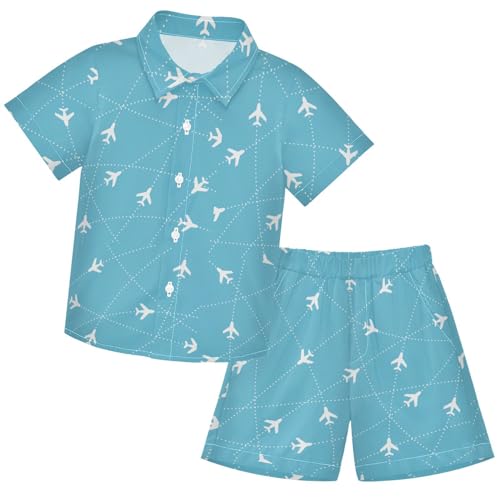 Image of visesunny Funny Boy's 2 Pieces Shirt and Short Set Casual Shirts Short Sleeve Beach Shorts Summer Outfits for 3-10 Years Kids