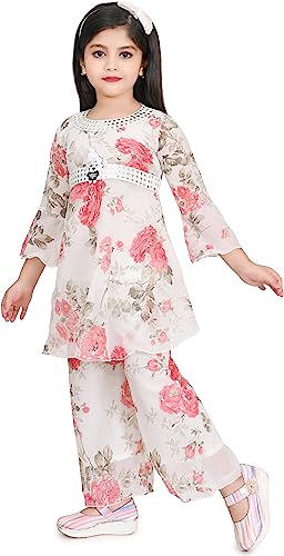Image of Amina Dresses Cotton Blend Casual Dress and Pant Set for Girls