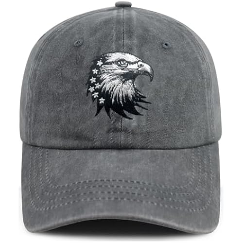 Patriotic Baseball Cap with Embroidered American Flag and Bald Eagle Design, Adjustable Strap, USA Theme