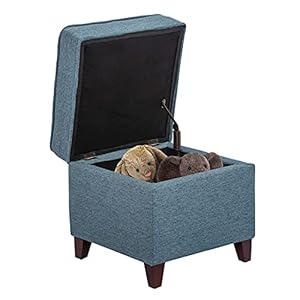 Furnistar modern square storage ottoman footstool with hinge hidden top foot rest stool for living room 17 inches height aire force blue  urban country home decor