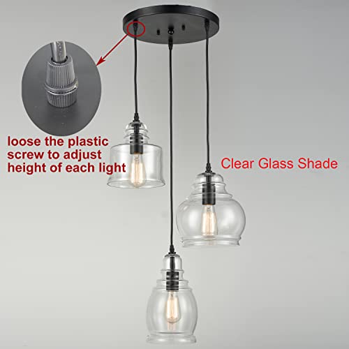 Claxy Ecopower Vintage Kitchen Linear Island Glass Chandelier Pendant Lighting Fixture-3 Lights #TOP3