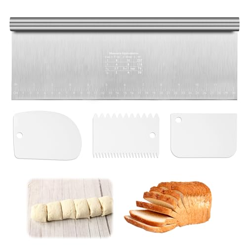 4 Pièces Coupe Pate, 30×12 cm Grattoir à Pâte en Acier Inoxydable avec Échelle de Mesure, Coupe Pate Boulangerie, Ramasse Légumes, Big Pastry Bench...